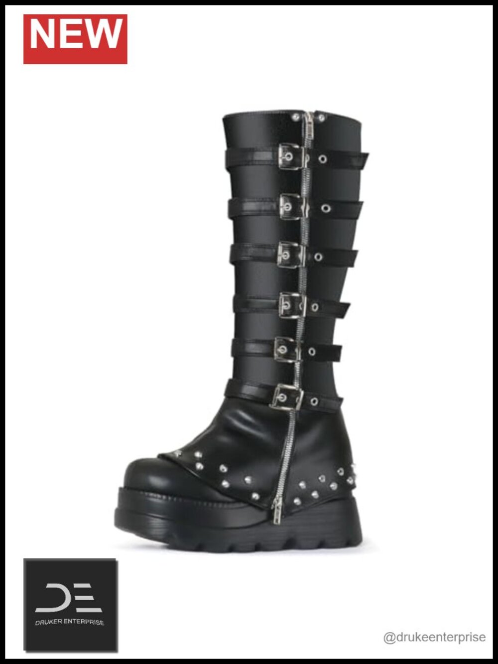 Women's Knee High Goth Platform Wedge Boots Punk Harness Chunky Heels Cosplay - Picture 1 of 6